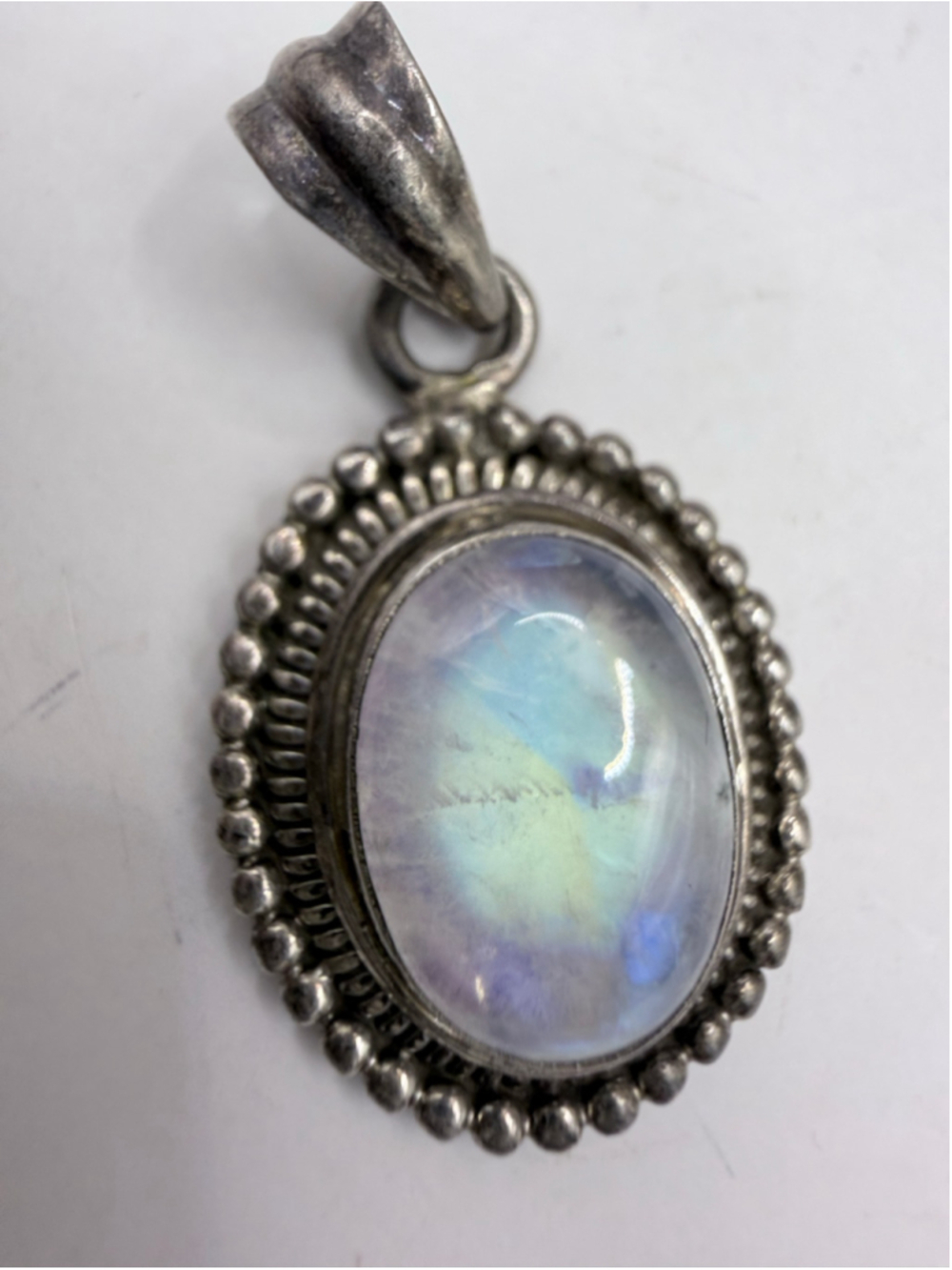 Women's Vintage Rainbow Moonstone Pendant Necklace Sterling Silver